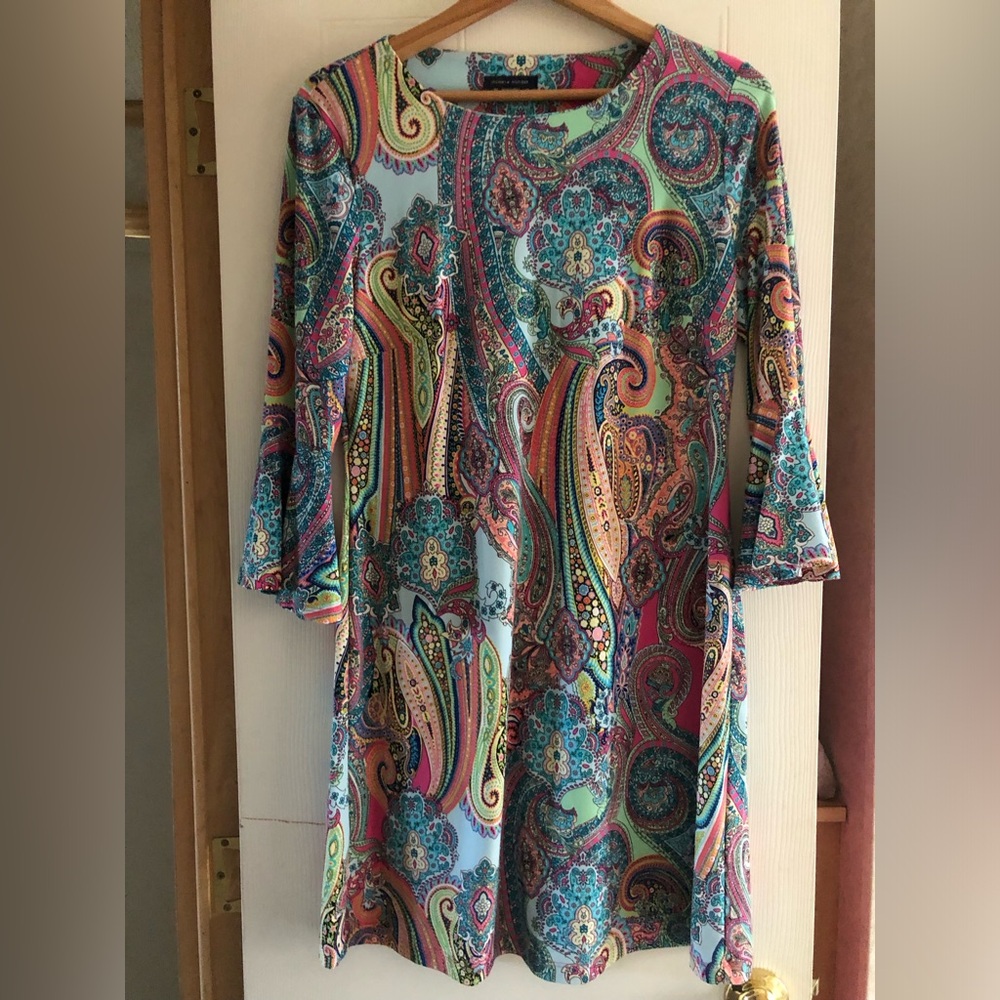 Tommy Hilfiger Paisley Print Size 10 Dress Bell Sleeve Cuffs Boho Hippie